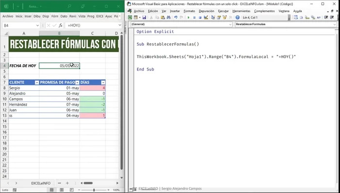 Prueba la macro: Ejecuta la macro para asegurarte de que funciona correctamente. Borra las fórmulas y luego ejecuta la macro para verificar que se recuperen.