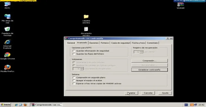 Hacer clic en 'Aceptar' dos veces para crear el archivo comprimido con contraseña.
