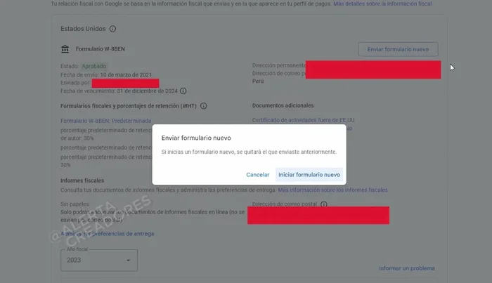 Clic en 'Enviar nuevo formulario'.