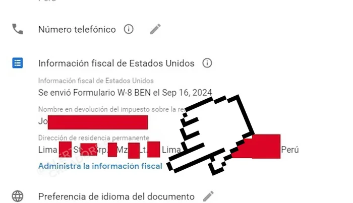 Clic en 'Administrar información fiscal'.