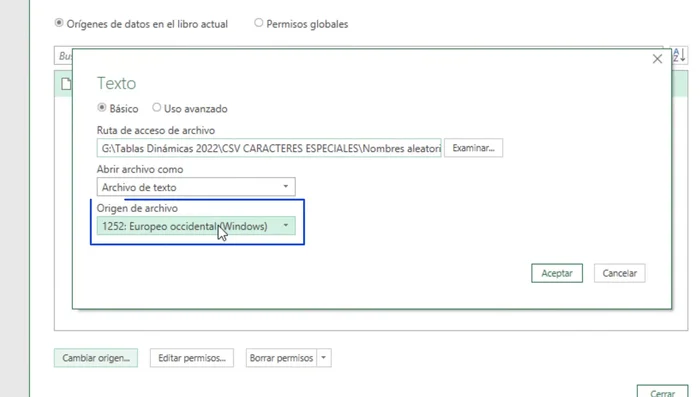 Aceptar y cerrar. Luego, cerrar y cargar los datos.