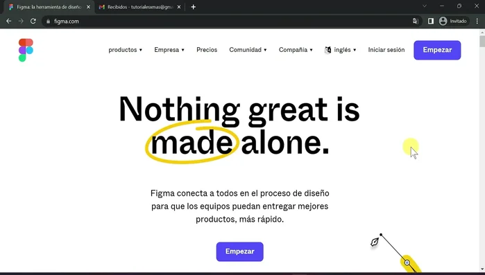 Localizar el botón "Empezar" (morado) en la parte superior derecha o en la zona media de la página.