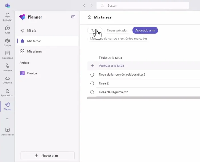 Integración con correo electrónico: las tareas generadas al marcar correos electrónicos con una banderita aparecen automáticamente en Planner.