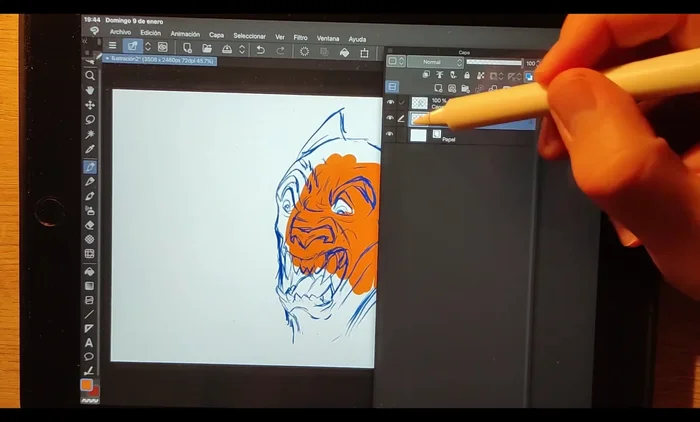 Aplica la herramienta Licuar sobre capas combinadas (fusionadas) para afectar tanto a la línea como al color.