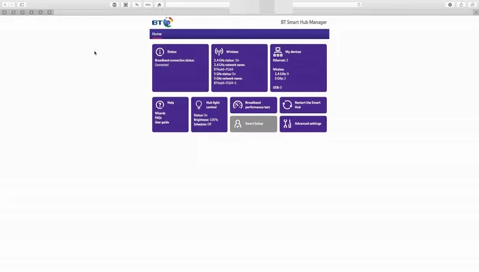 Abre tu navegador Safari y accede a la configuración de tu router (ej. 192.168.x.x). Si no es BT, busca la configuración en tu BIOS.
