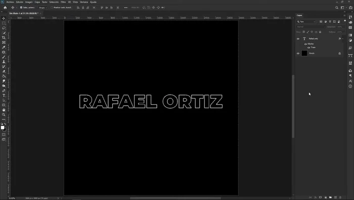 Reducir el relleno del texto al 0% en la ventana Capas para que solo se vea el contorno.
