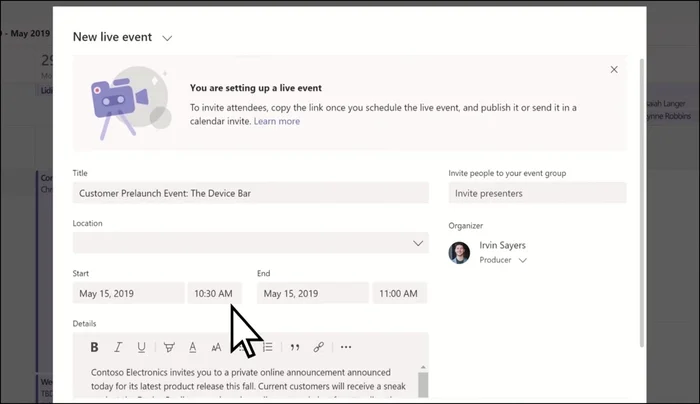Programa el evento y obtén un enlace para compartir con los asistentes.