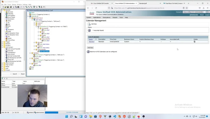 Crear la variable de calendario en UCCX si es necesaria (especificando días festivos y horarios de trabajo).