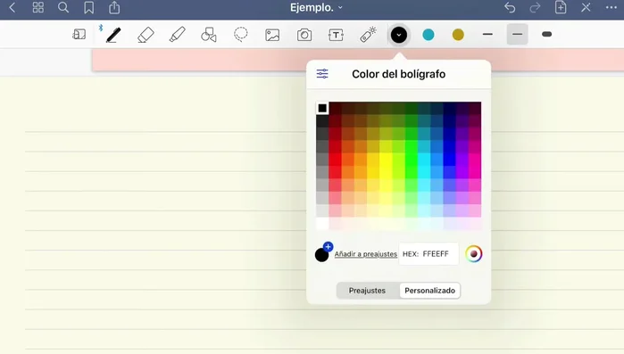 Elegir el color y grosor de la pluma.