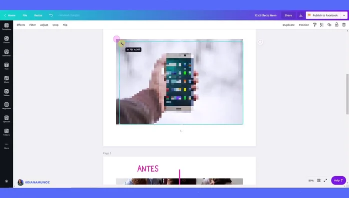 Reduce el tamaño de la capa con filtro 'Pixelate' usando las anclas laterales, hasta cubrir solo la zona que deseas difuminar.