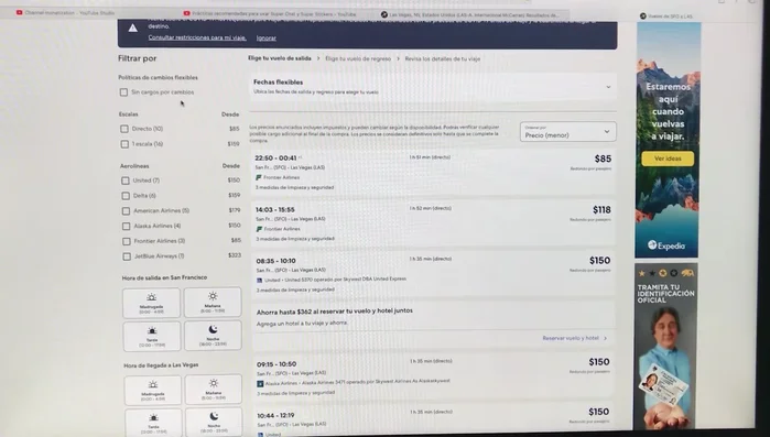Revisar las opciones de vuelos disponibles, filtrando por precio y aerolínea.
