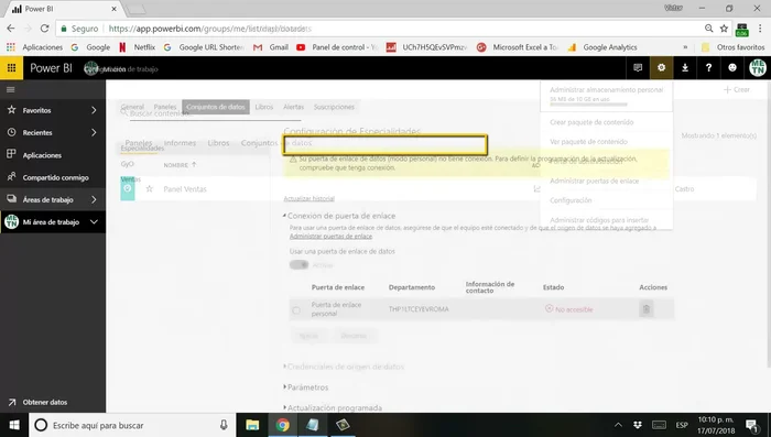 Selecciona el conjunto de datos que quieres actualizar (ej: "Ventas").