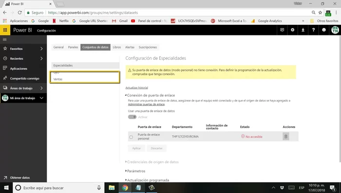 Selecciona el conjunto de datos que quieres actualizar (ej: "Ventas").