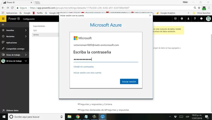 En la configuración del conjunto de datos, selecciona la puerta de enlace recién instalada.