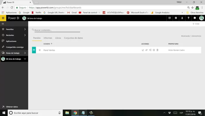 Crea tus informes y paneles en Power BI.