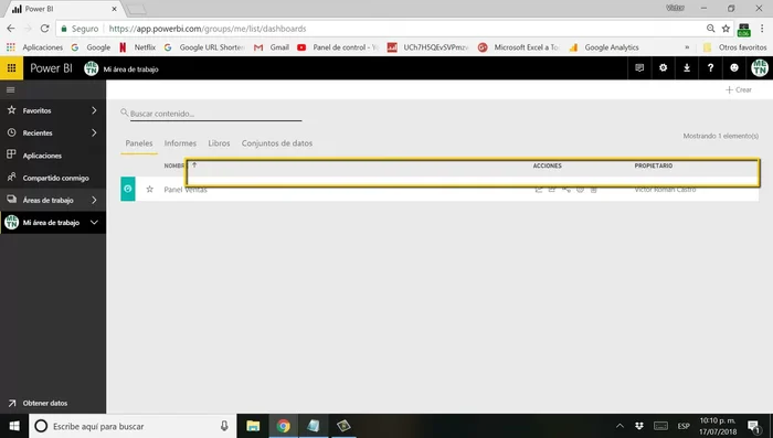 Selecciona el conjunto de datos que quieres actualizar (ej: "Ventas").