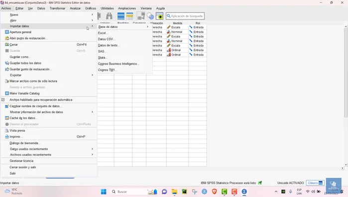 En SPSS, ir a 'Archivo' > 'Importar datos' > 'Excel'.