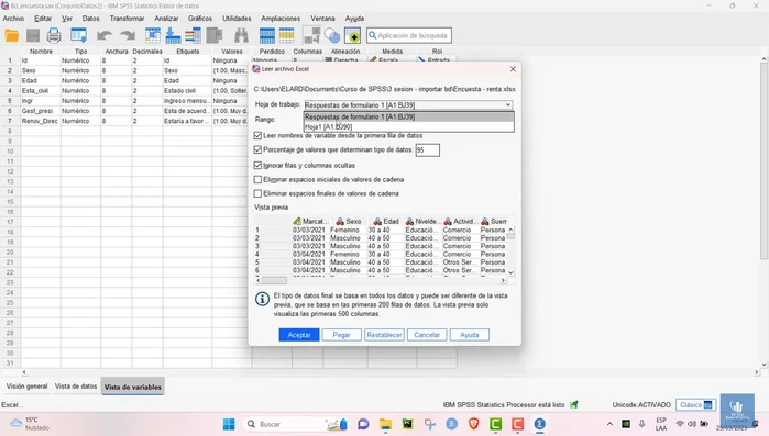 Seleccionar la hoja de cálculo que contiene los datos.