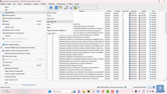 En SPSS, ir a 'Archivo' > 'Importar datos' > 'Texto'.