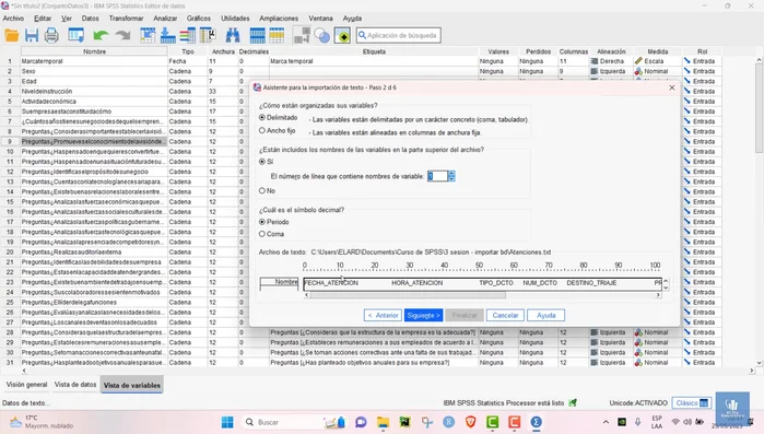 Especificar la fila donde comienzan los datos.