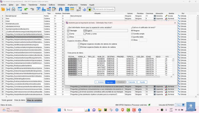 Especificar la fila donde comienzan los datos.