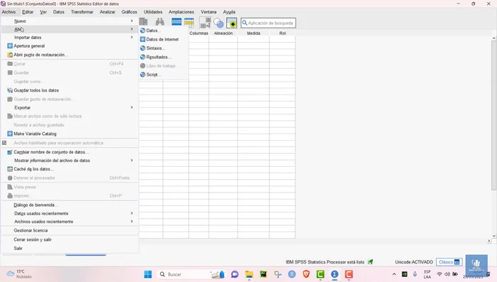 Seleccionar 'Abrir' y elegir el archivo .sav.