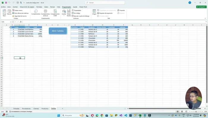 Comprender la funcionalidad del lector de código de barras: Lee el código, lo inserta en la celda y simula la pulsación de Enter.