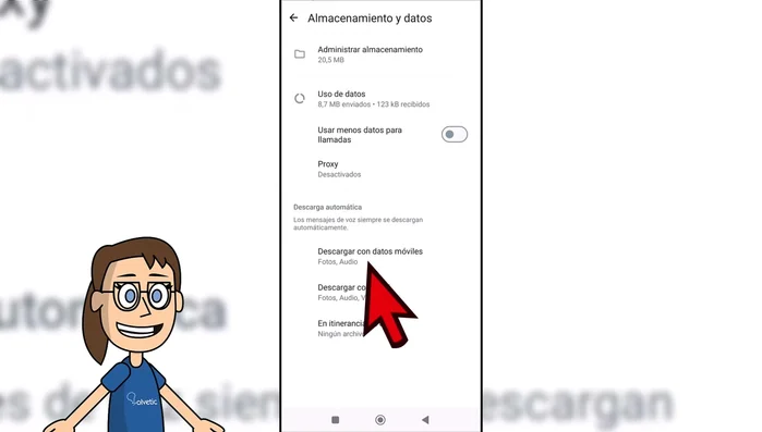 Desactivar los tipos de archivos que no quieres que se descarguen automáticamente con datos móviles.