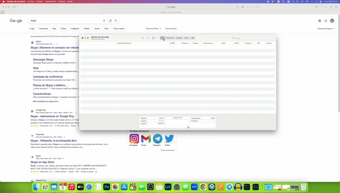 Utilizar el Monitor de Actividad para identificar procesos de Safari que consuman muchos recursos.