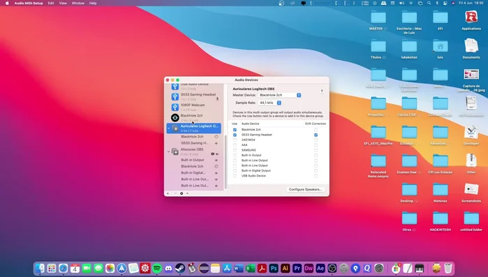 Añadir Blackhole 2 en la configuración de audio de OBS Studio.