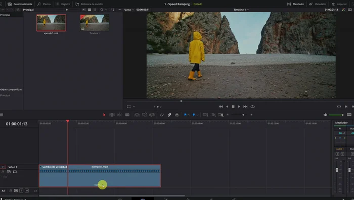 Agrega puntos de velocidad en los puntos de cambio de velocidad deseado (cámara rápida y cámara lenta).