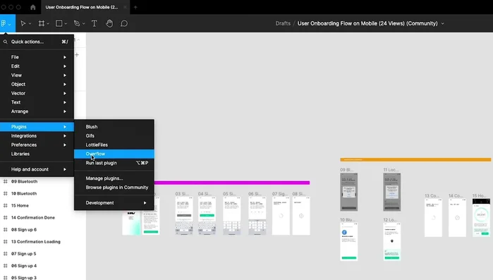 Instalar el plugin de Overflow en tu herramienta de diseño (Figma en este ejemplo).
