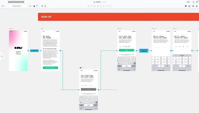 Organizar y agrupar las pantallas para una mejor visualización del flujo de usuario.
