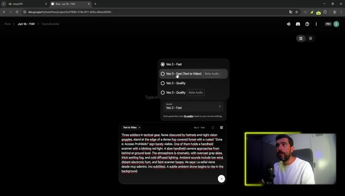 Generar las escenas en Google BO3 usando los prompts. Asegurar consistencia de personajes entre escenas, especificando detalles en cada prompt.