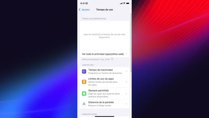 Establecer límites de uso para aplicaciones (todas, sociales, juegos, etc.).