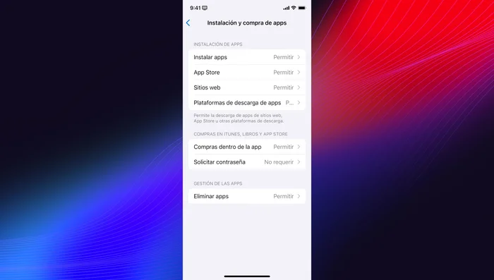 Controlar el contenido permitido (música, películas, sitios web, etc.).