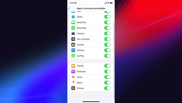 Controlar el contenido permitido (música, películas, sitios web, etc.).