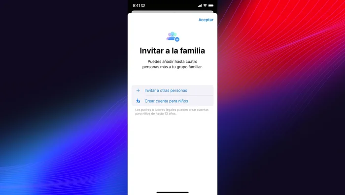 Invitar a un nuevo miembro o crear una cuenta para niños.