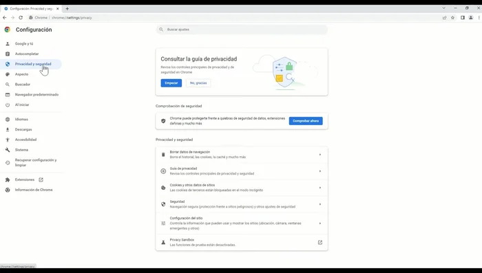 Buscar y seleccionar "Seguridad"