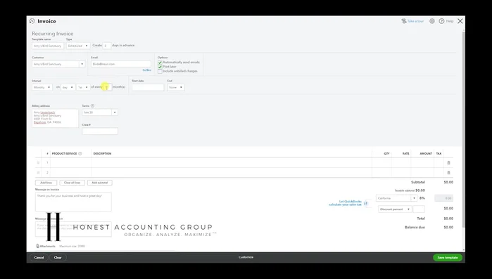 Definir la fecha de finalización (opcional): sin fecha límite, fecha específica o número de facturas.