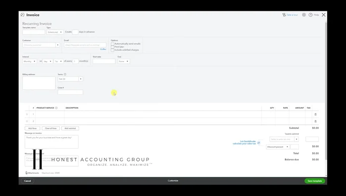Configurar los detalles de la factura (nombre del cliente, información de facturación, etc.). Dar un nombre descriptivo (ej: nombre del cliente).
