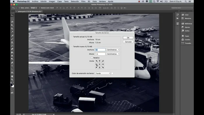 Extender el lienzo hacia el borde del corte.