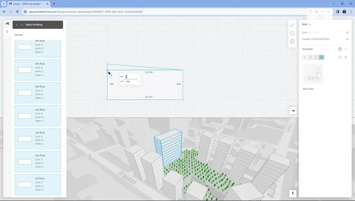 Modelar y modificar la propuesta seleccionada: Una vez seleccionada una propuesta, puedes acceder a su planta y trabajar en su volumetría, añadiendo o quitando secciones, modificando su forma, etc.