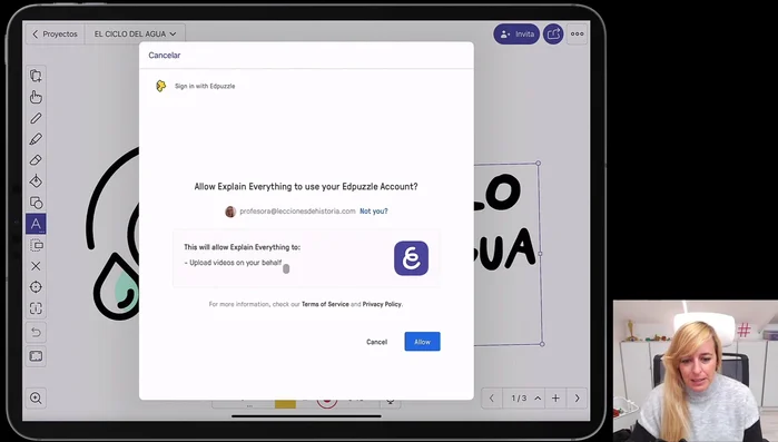Permitir que Explain Everything suba el vídeo a Passel.