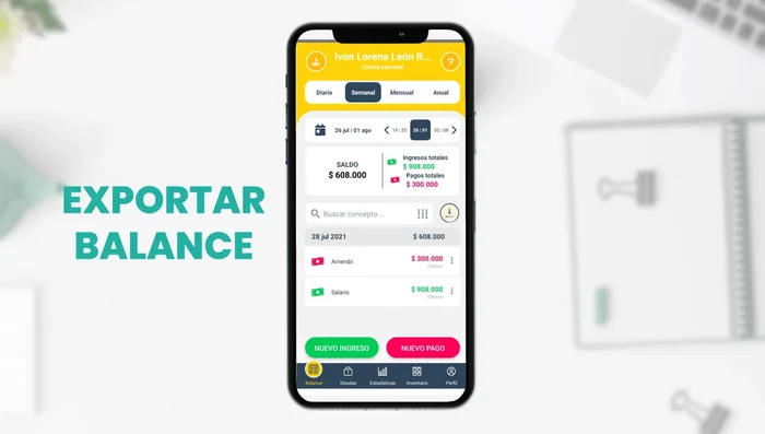 Gestionar deudas (por cobrar y por pagar) agregando detalles como concepto y contacto.