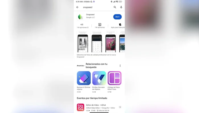 Descarga e instala la aplicación Snapseed en tu teléfono.