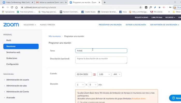 Configurar opciones de video y audio para el anfitrión.