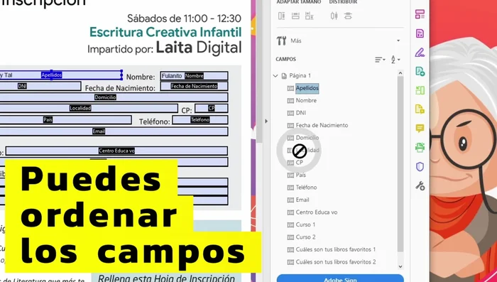 Ordenar los campos utilizando el menú de campos.