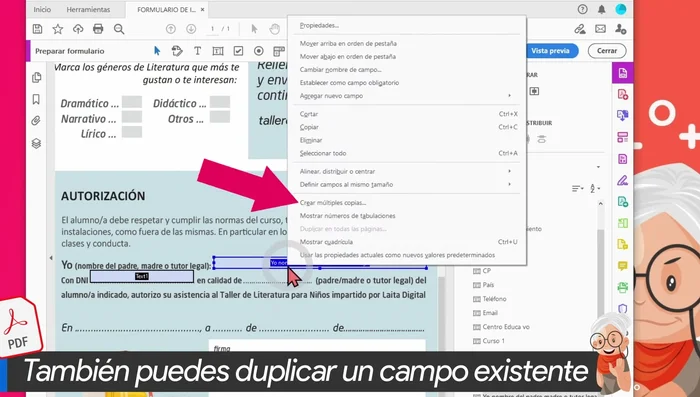 Duplicar campos existentes para ahorrar tiempo.