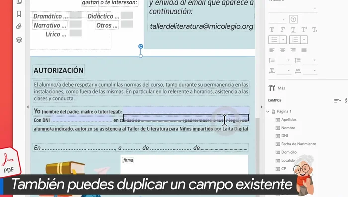 Ordenar los campos utilizando el menú de campos.